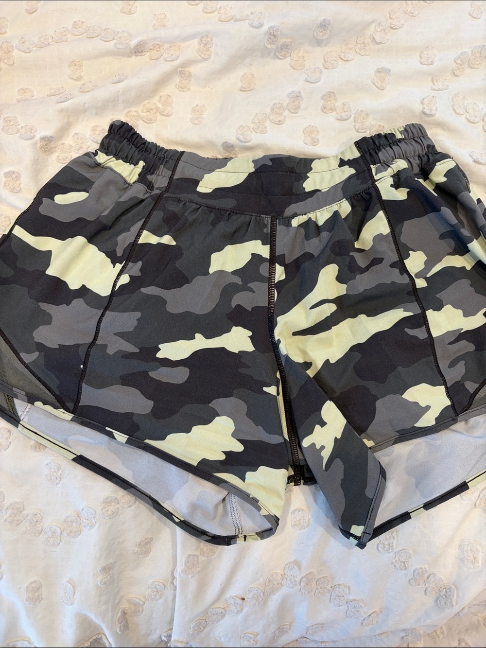 lululemon athletica Black, Gray & Light Green Camo Running Shorts